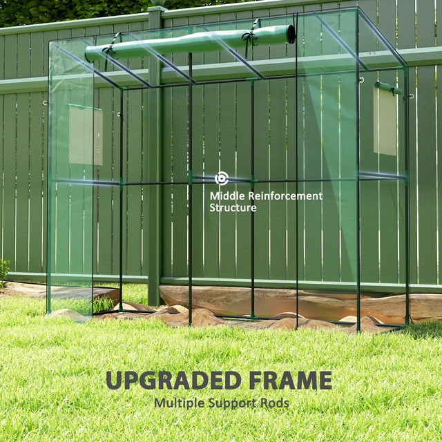 Alt view image 6 of 7 - 6.6 2.5 Lean Small Greenhouse, Portable Greenhouse with Resistant Cover Walk in with Roll Door and Mesh Windows