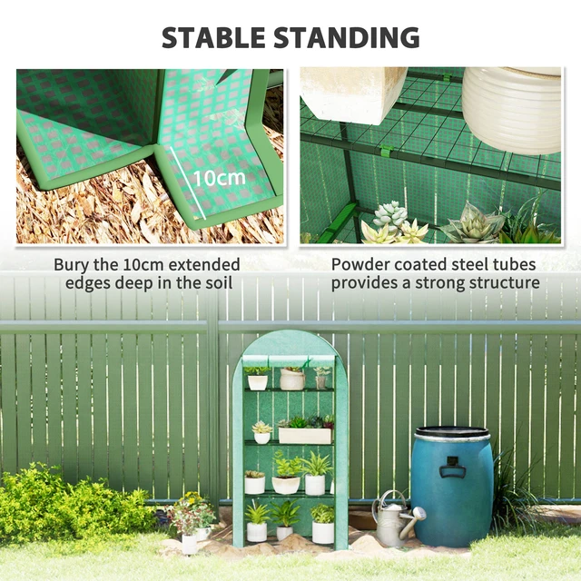 Alt view image 3 of 7 - 4 Tier Mini Greenhouse, Inchx 63 Inch Portable Greenhouse with Roll Door and Cover for Garden, Grey Green, Steel