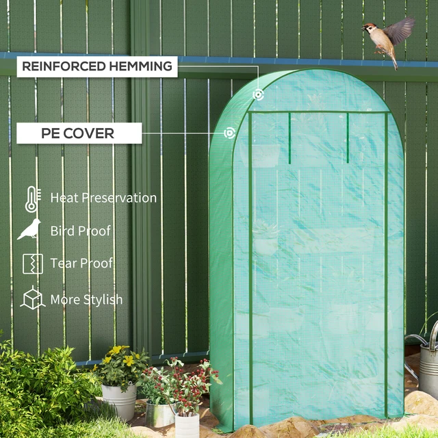 Alt view image 6 of 7 - 4 Tier Mini Greenhouse, Inchx 63 Inch Portable Greenhouse with Roll Door and Cover for Garden, Grey Green, Steel