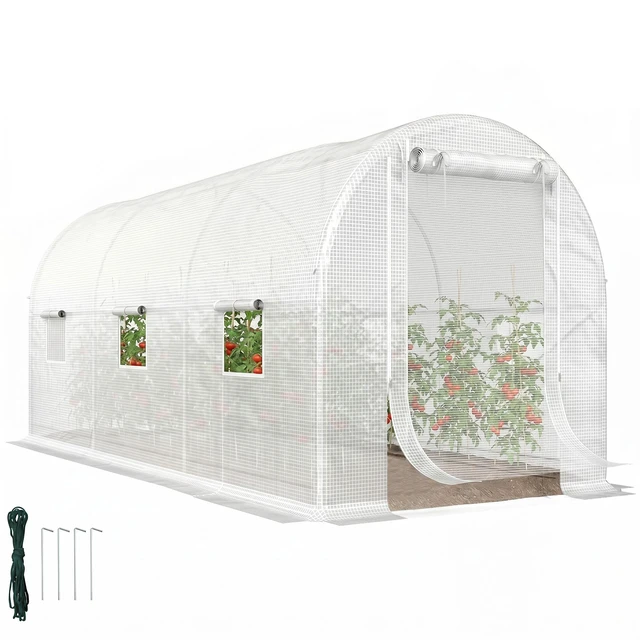 Main image of 14.6 6.5 Hoop Greenhouse with Support Rods, Zippered Roll Mesh Door Mesh Windows Walk in Tunnel Greenhouse