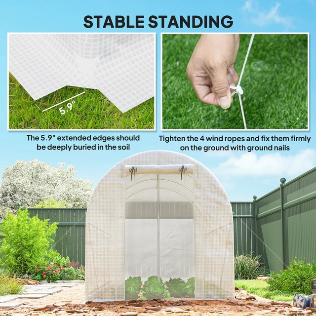 Alt view image 2 of 7 - 14.6 6.5 Hoop Greenhouse with Support Rods, Zippered Roll Mesh Door Mesh Windows Walk in Tunnel Greenhouse