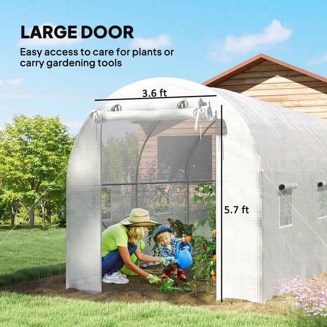 Alt view image 3 of 7 - 14.6 6.5 Hoop Greenhouse with Support Rods, Zippered Roll Mesh Door Mesh Windows Walk in Tunnel Greenhouse