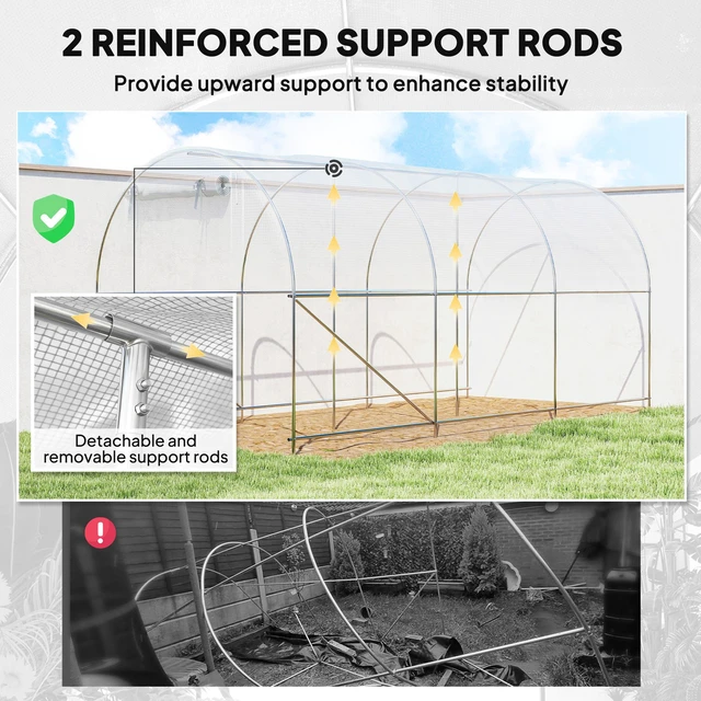 Alt view image 6 of 7 - 14.6 6.5 Hoop Greenhouse with Support Rods, Zippered Roll Mesh Door Mesh Windows Walk in Tunnel Greenhouse