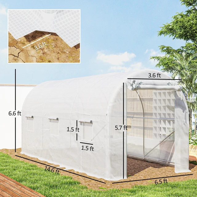 Alt view image 7 of 7 - 14.6 6.5 Hoop Greenhouse with Support Rods, Zippered Roll Mesh Door Mesh Windows Walk in Tunnel Greenhouse
