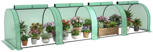 Main image of 13 3 Mini Greenhouse, Portable Tunnel with Roll Zippered Doors Waterproof Cover Steel Frame, Grey Green, Steel