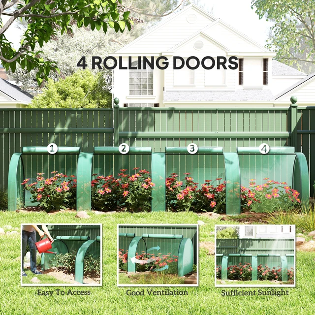 Alt view image 4 of 7 - 13 3 Mini Greenhouse, Portable Tunnel with Roll Zippered Doors Waterproof Cover Steel Frame, Grey Green, Steel