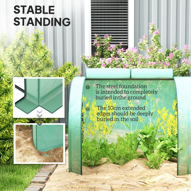 Alt view image 5 of 7 - 13 3 Mini Greenhouse, Portable Tunnel with Roll Zippered Doors Waterproof Cover Steel Frame, Grey Green, Steel