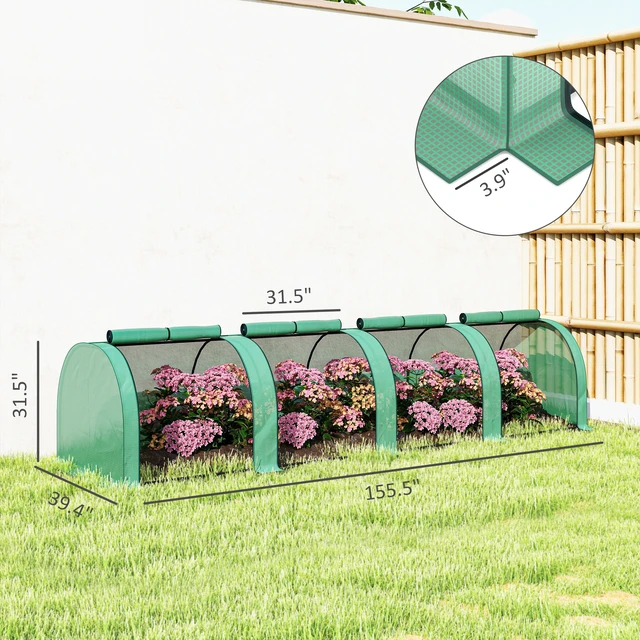 Alt view image 7 of 7 - 13 3 Mini Greenhouse, Portable Tunnel with Roll Zippered Doors Waterproof Cover Steel Frame, Grey Green, Steel
