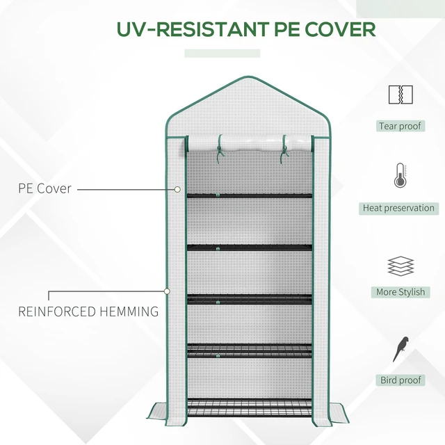 Alt view image 4 of 7 - 5 Tier Mini Greenhouse, Inchx 19.3 Inch Small Portable Greenhouse with Reinforced Cover Roll Zippered Door