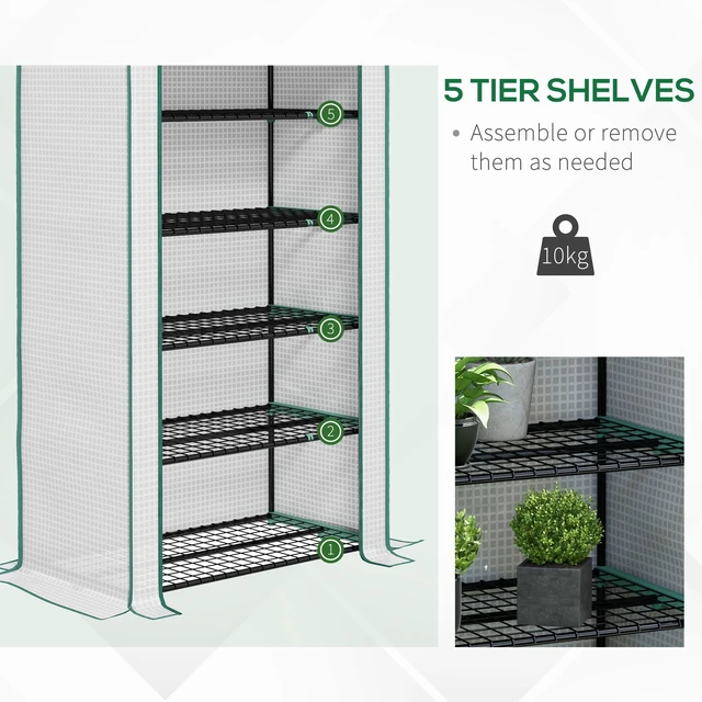 Alt view image 5 of 7 - 5 Tier Mini Greenhouse, Inchx 19.3 Inch Small Portable Greenhouse with Reinforced Cover Roll Zippered Door
