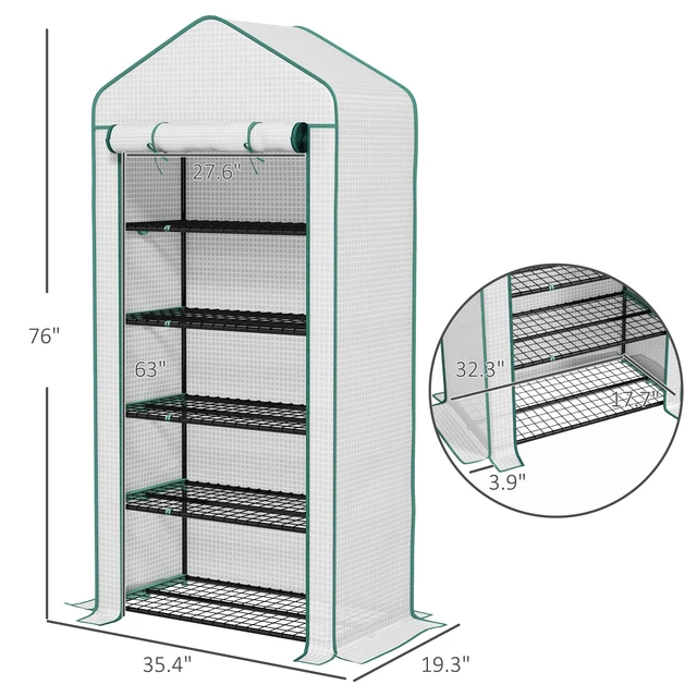 Alt view image 7 of 7 - 5 Tier Mini Greenhouse, Inchx 19.3 Inch Small Portable Greenhouse with Reinforced Cover Roll Zippered Door