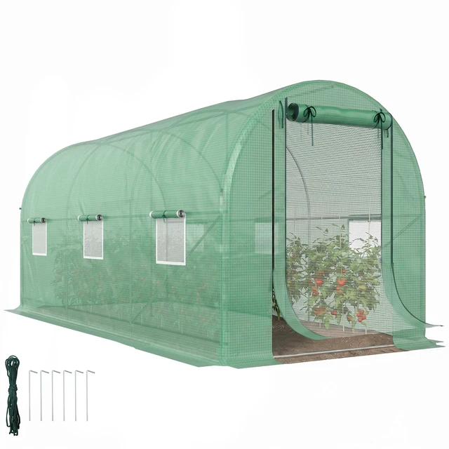 Main image of 14.6 6.5 Hoop Greenhouse with Support Rods, Zippered Roll Mesh Door Mesh Windows Walk in Tunnel Greenhouse