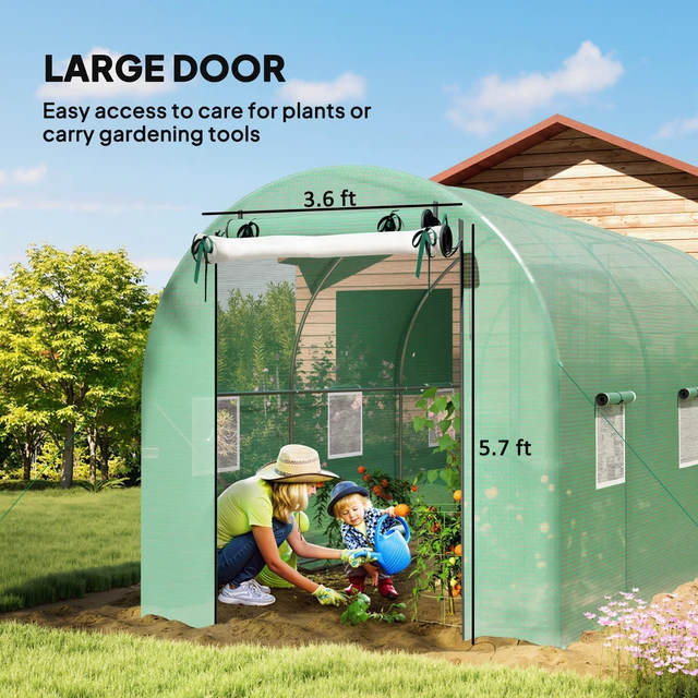 Alt view image 3 of 7 - 14.6 6.5 Hoop Greenhouse with Support Rods, Zippered Roll Mesh Door Mesh Windows Walk in Tunnel Greenhouse