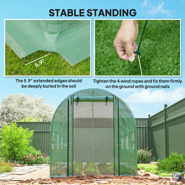 Alt view image 2 of 7 - 14.6 6.5 Hoop Greenhouse with Support Rods, Zippered Roll Mesh Door Mesh Windows Walk in Tunnel Greenhouse