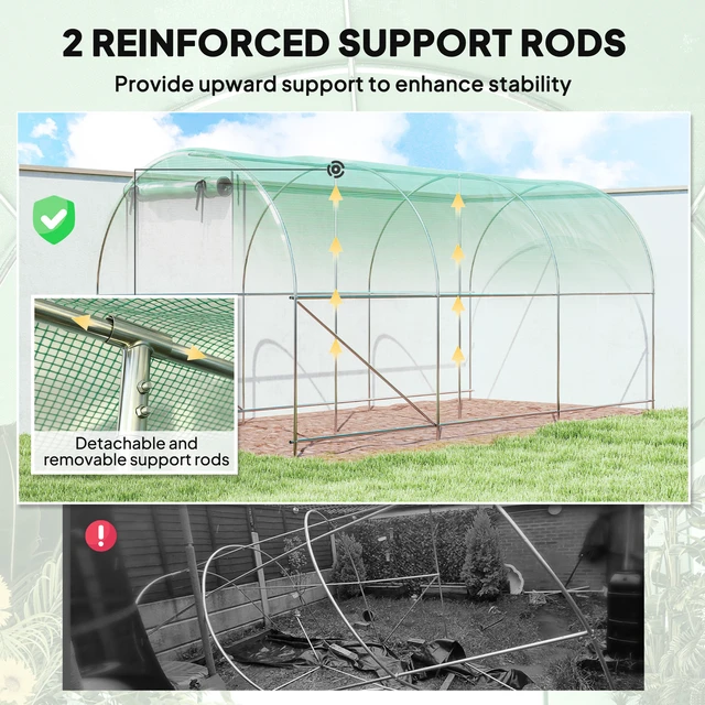 Alt view image 6 of 7 - 14.6 6.5 Hoop Greenhouse with Support Rods, Zippered Roll Mesh Door Mesh Windows Walk in Tunnel Greenhouse