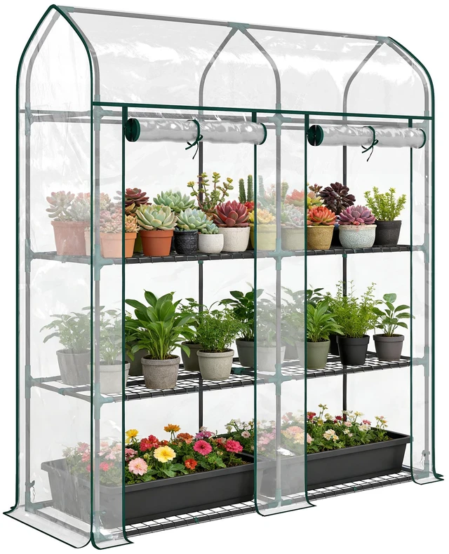 Main image of 3 Tier Mini Greenhouse, Inchx 65 Inch Small Portable Greenhouse with Roll Doors Garden Plant Growhouse with PVC