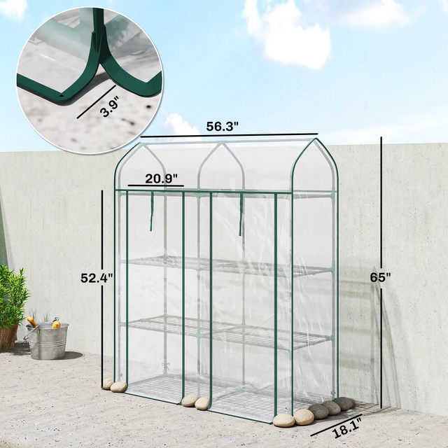 Alt view image 7 of 7 - 3 Tier Mini Greenhouse, Inchx 65 Inch Small Portable Greenhouse with Roll Doors Garden Plant Growhouse with PVC