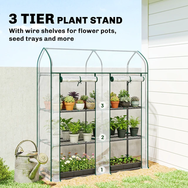 Alt view image 6 of 7 - 3 Tier Mini Greenhouse, Inchx 65 Inch Small Portable Greenhouse with Roll Doors Garden Plant Growhouse with PVC