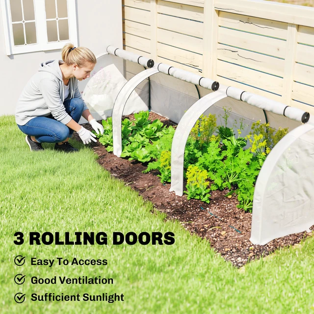 Alt view image 4 of 7 - 10 3 Mini Greenhouse, Portable Tunnel with Roll Zippered Doors Waterproof Cover Steel Frame, White, Steel