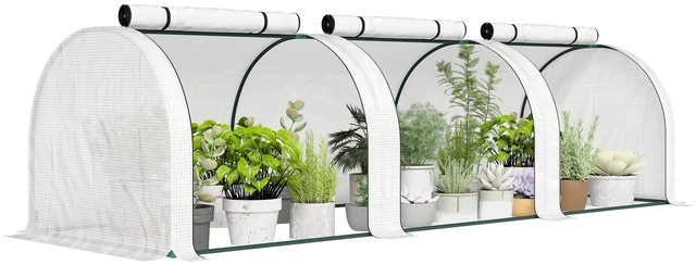 Main image of 10 3 Mini Greenhouse, Portable Tunnel with Roll Zippered Doors Waterproof Cover Steel Frame, White, Steel