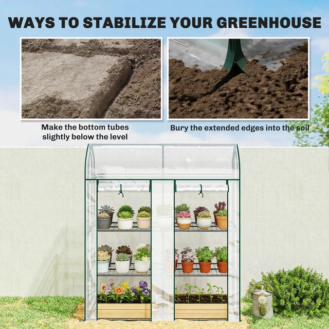 Alt view image 4 of 7 - 3 Tier Mini Greenhouse, Inchx 65 Inch Small Portable Greenhouse with Roll Doors Garden Plant Growhouse with PVC