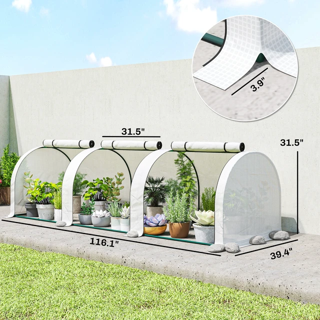 Alt view image 7 of 7 - 10 3 Mini Greenhouse, Portable Tunnel with Roll Zippered Doors Waterproof Cover Steel Frame, White, Steel