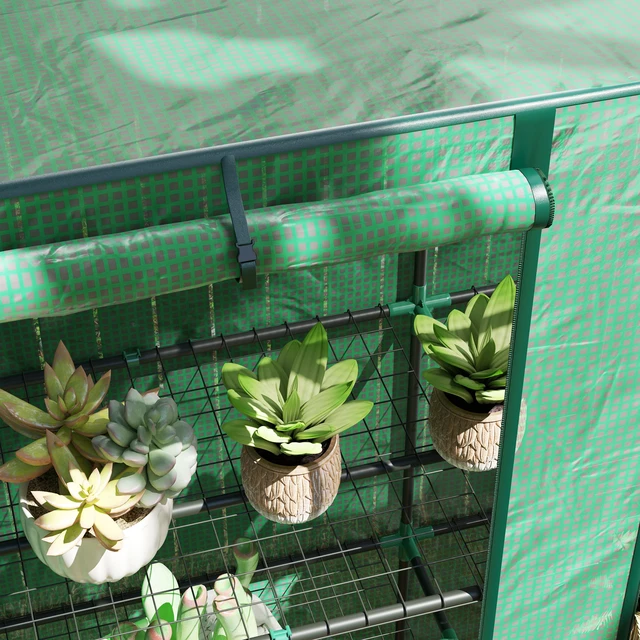 Alt view image 2 of 7 - Lean Greenhouse with 3 Tier Shelves, Inchx 59.8 Inch Portable Small Greenhouse with Cover Roll Zippered Doors