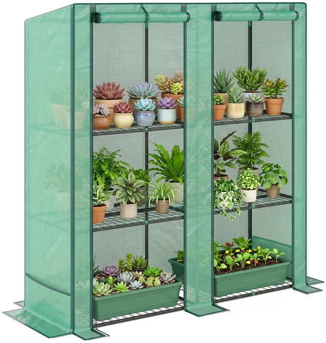 Main image of Lean Greenhouse with 3 Tier Shelves, Inchx 59.8 Inch Portable Small Greenhouse with Cover Roll Zippered Doors