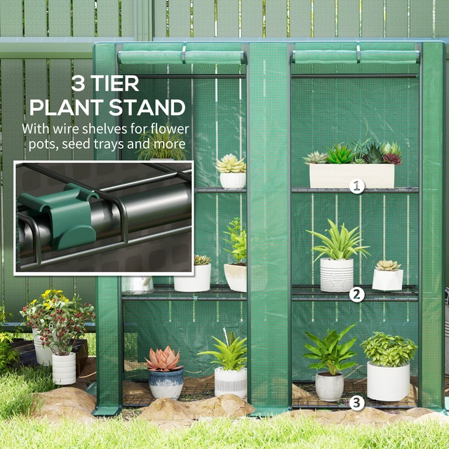 Alt view image 5 of 7 - Lean Greenhouse with 3 Tier Shelves, Inchx 59.8 Inch Portable Small Greenhouse with Cover Roll Zippered Doors