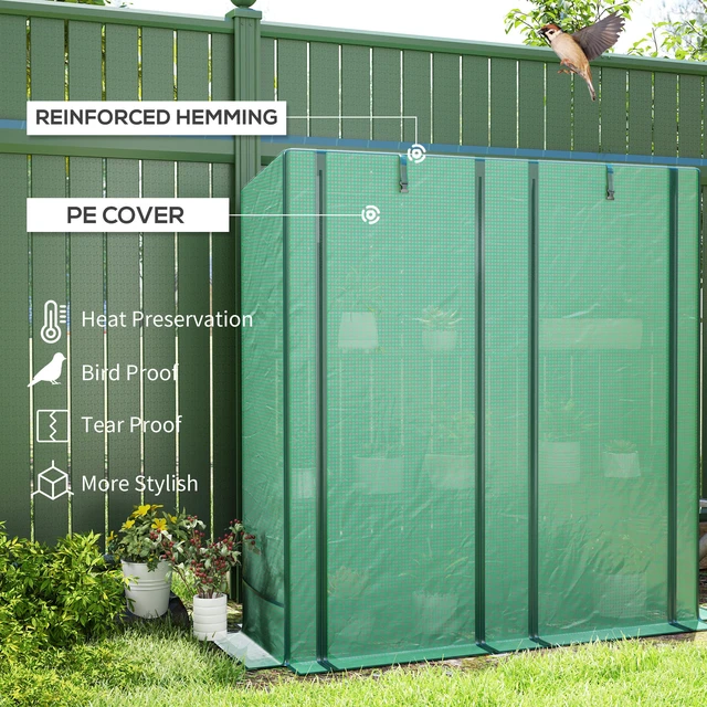 Alt view image 6 of 7 - Lean Greenhouse with 3 Tier Shelves, Inchx 59.8 Inch Portable Small Greenhouse with Cover Roll Zippered Doors