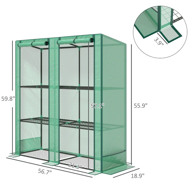 Alt view image 7 of 7 - Lean Greenhouse with 3 Tier Shelves, Inchx 59.8 Inch Portable Small Greenhouse with Cover Roll Zippered Doors
