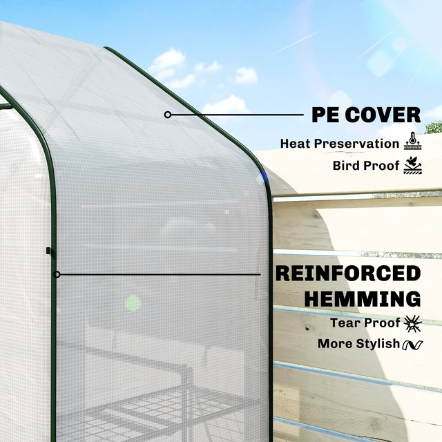 Alt view image 4 of 7 - 4.7 2.3 Small Greenhouse, 3 Tiers 6 Shelves Portable Greenhouse with Resistant Cover Walk in with Roll Door, White