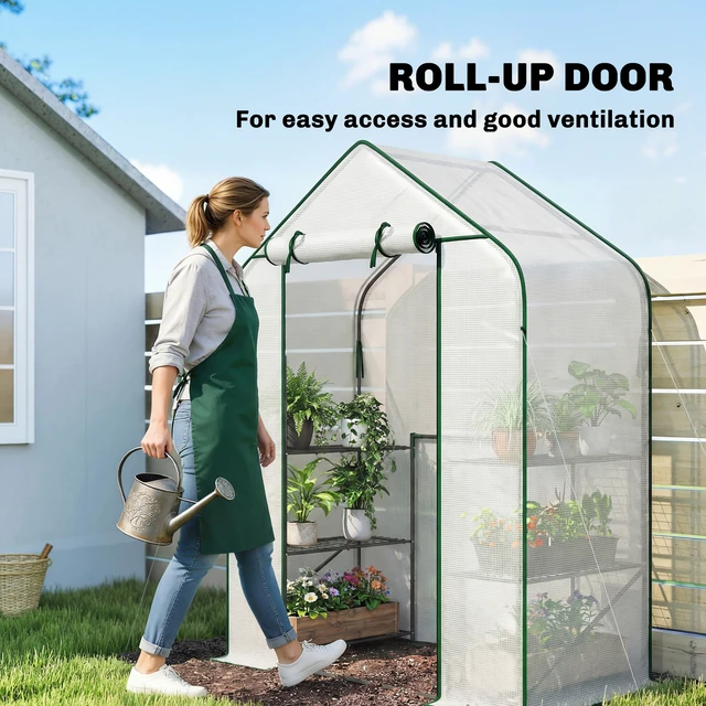 Alt view image 3 of 7 - 4.7 2.3 Small Greenhouse, 3 Tiers 6 Shelves Portable Greenhouse with Resistant Cover Walk in with Roll Door, White