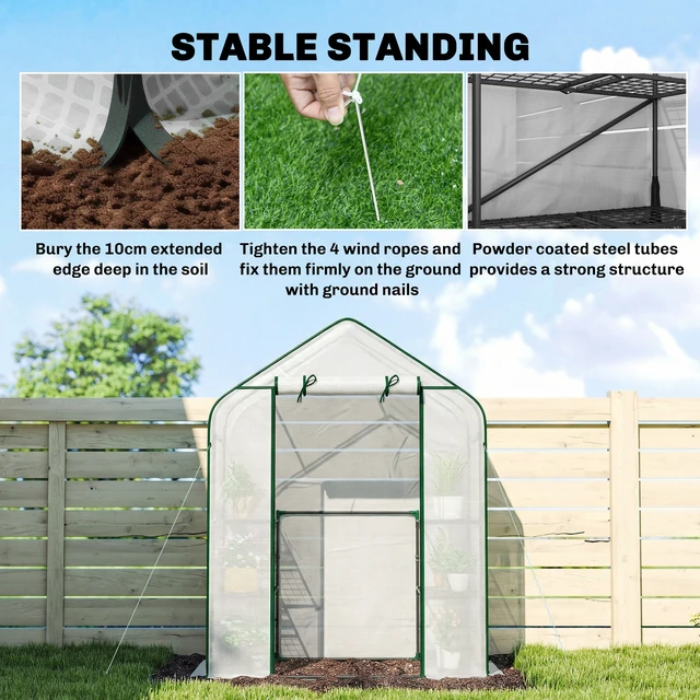 Alt view image 2 of 7 - 4.7 2.3 Small Greenhouse, 3 Tiers 6 Shelves Portable Greenhouse with Resistant Cover Walk in with Roll Door, White
