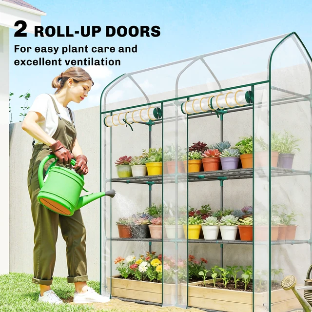 Alt view image 5 of 7 - 3 Tier Mini Greenhouse, Inchx 65 Inch Small Portable Greenhouse with Roll Doors Garden Plant Growhouse with PVC