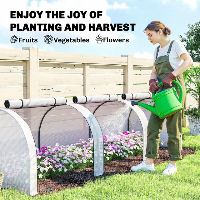 Alt view image 3 of 7 - 10 3 Mini Greenhouse, Portable Tunnel with Roll Zippered Doors Waterproof Cover Steel Frame, White, Steel