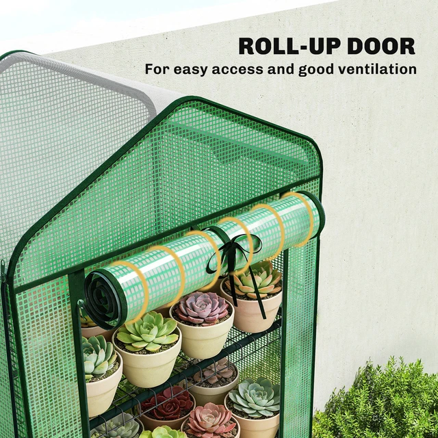 Alt view image 4 of 7 - 5 Tier Mini Greenhouse with Screen Roof, Inchx Portable Small Greenhouse with High Strength Cover Roll Zipper