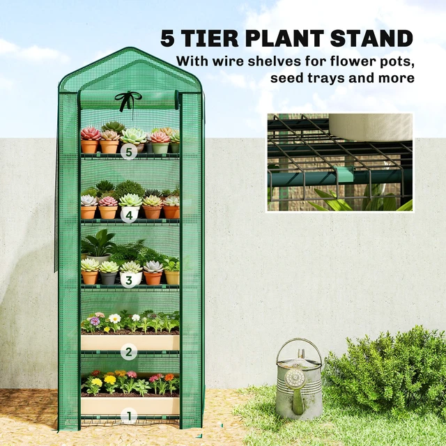 Alt view image 5 of 7 - 5 Tier Mini Greenhouse with Screen Roof, Inchx Portable Small Greenhouse with High Strength Cover Roll Zipper
