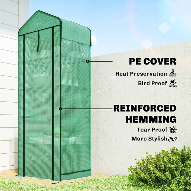 Alt view image 6 of 7 - 5 Tier Mini Greenhouse with Screen Roof, Inchx Portable Small Greenhouse with High Strength Cover Roll Zipper