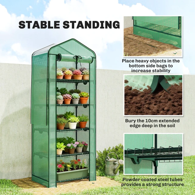 Alt view image 3 of 7 - 5 Tier Mini Greenhouse with Screen Roof, Inchx Portable Small Greenhouse with High Strength Cover Roll Zipper