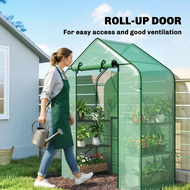 Alt view image 3 of 7 - 4.7 2.3 Small Greenhouse, 3 Tiers 6 Shelves Portable Greenhouse with Resistant Cover Walk in with Roll Door, Grey