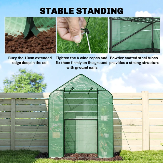 Alt view image 2 of 7 - 4.7 2.3 Small Greenhouse, 3 Tiers 6 Shelves Portable Greenhouse with Resistant Cover Walk in with Roll Door, Grey