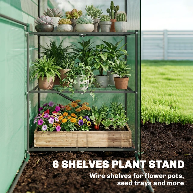 Alt view image 6 of 7 - 4.7 2.3 Small Greenhouse, 3 Tiers 6 Shelves Portable Greenhouse with Resistant Cover Walk in with Roll Door, Grey