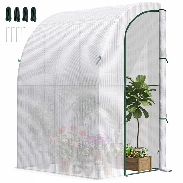 Main image of 5 4 Outdoor Lean Greenhouse, Walk in Plant with Roll Window Cover, White, Steel