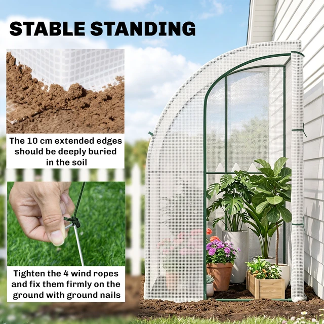 Alt view image 3 of 7 - 5 4 Outdoor Lean Greenhouse, Walk in Plant with Roll Window Cover, White, Steel