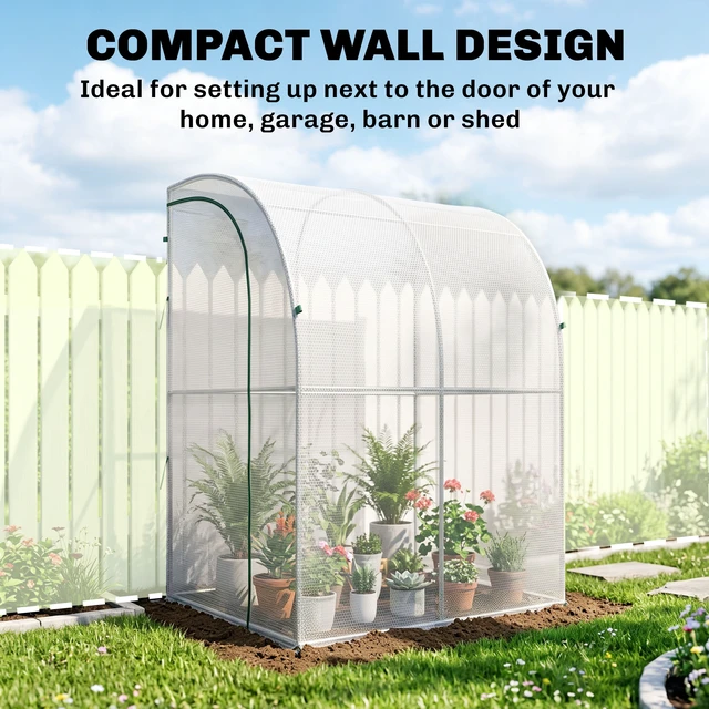 Alt view image 5 of 7 - 5 4 Outdoor Lean Greenhouse, Walk in Plant with Roll Window Cover, White, Steel