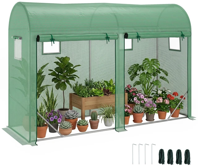 Main image of 10 3 Walk in Lean Greenhouse, Steel Zipper Roll Windows and 2 Doors Protecting Cover for Growing Flowers Vegetables