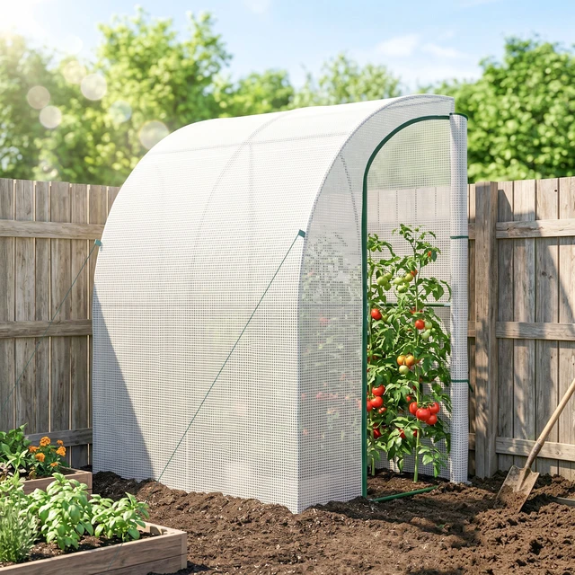 Alt view image 2 of 7 - 5 4 Outdoor Lean Greenhouse, Walk in Plant with Roll Window Cover, White, Steel
