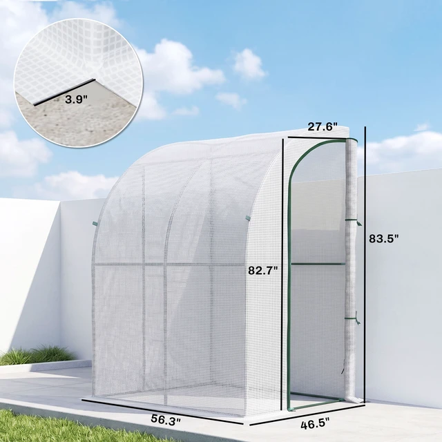 Alt view image 7 of 7 - 5 4 Outdoor Lean Greenhouse, Walk in Plant with Roll Window Cover, White, Steel