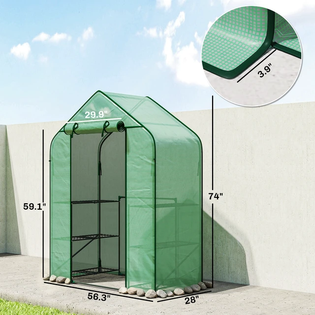 Alt view image 7 of 7 - 4.7 2.3 Small Greenhouse, 3 Tiers 6 Shelves Portable Greenhouse with Resistant Cover Walk in with Roll Door, Grey